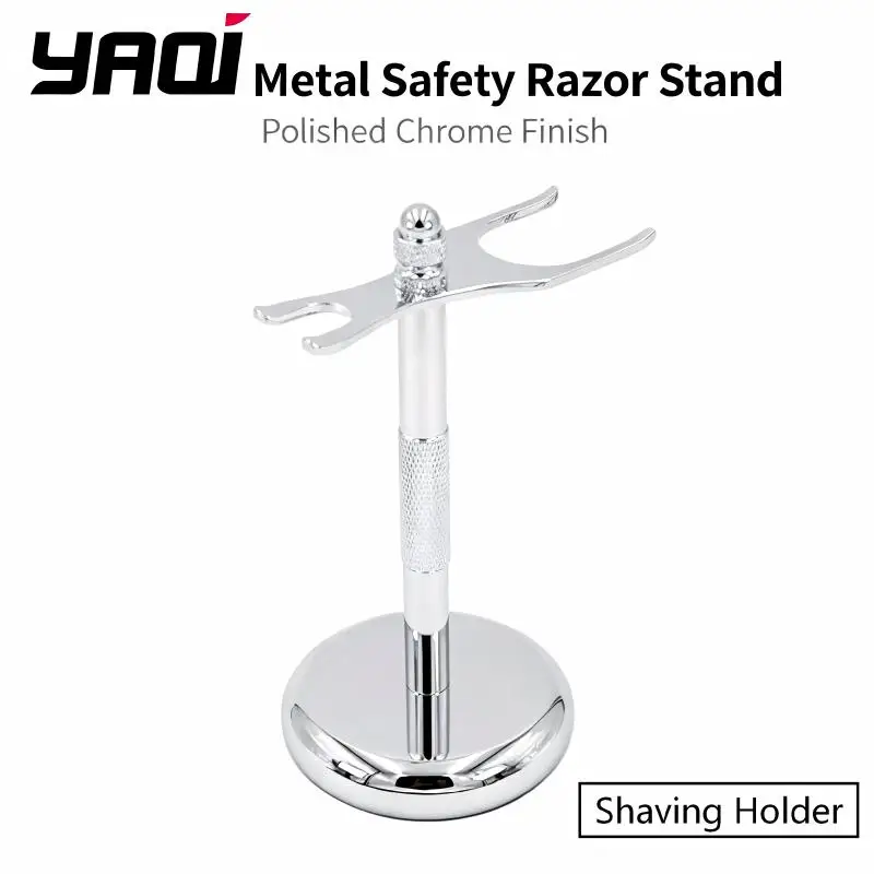 YAQI Metal Safety Razor Stand Polished Chrome Holder for Men Wet Shave Bathroom Organizer for 26-28mm Knot Brush