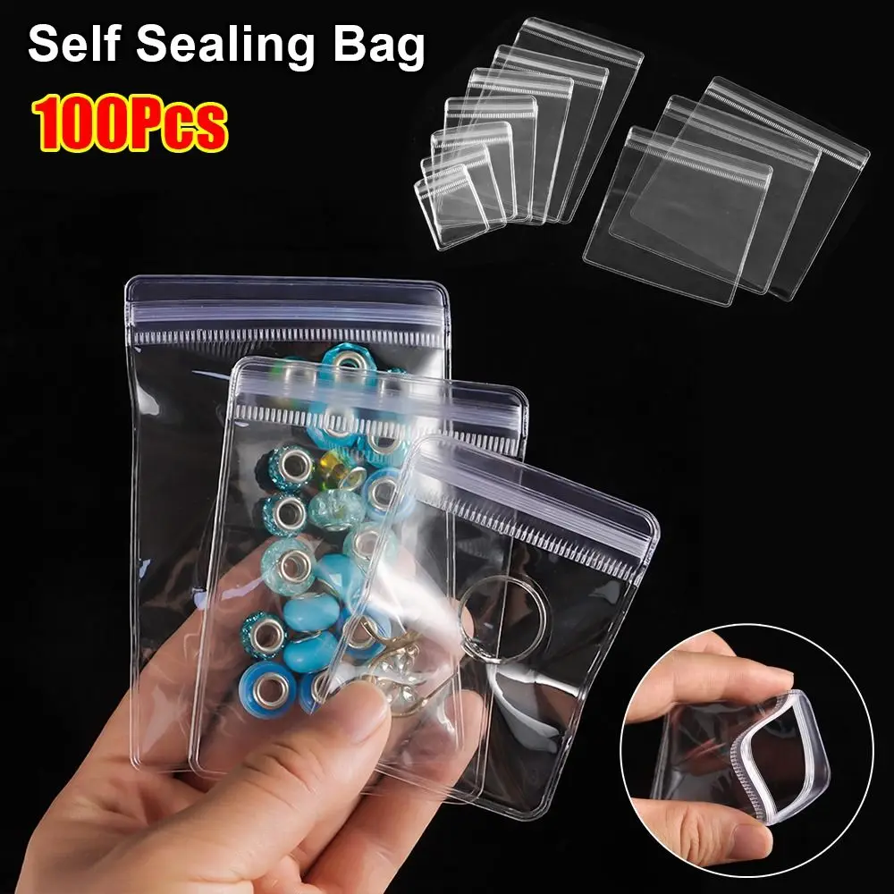 

100Pcs Durable PVC Plastic Self Sealing Bag Dustproof Reclosable Zip Lock Bags Transparent Jewelry Bag Necklace Bracelet Ring