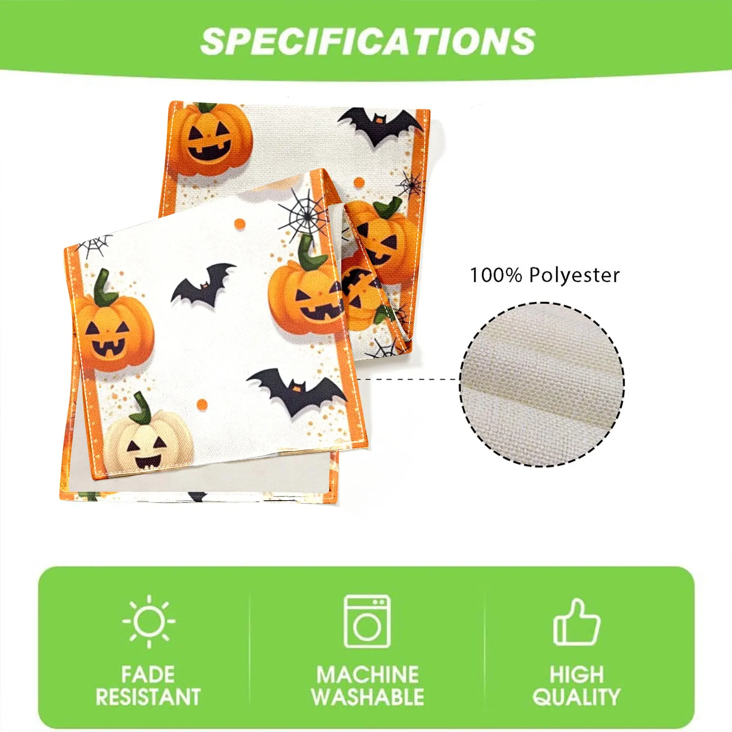 قطعة واحدة من مفرش طاولة بطابع الهالوين مع أنماط اليقطين والشبح والخفافيش، مناسبة لحفلات الهالوين وديكورات العطلات #6