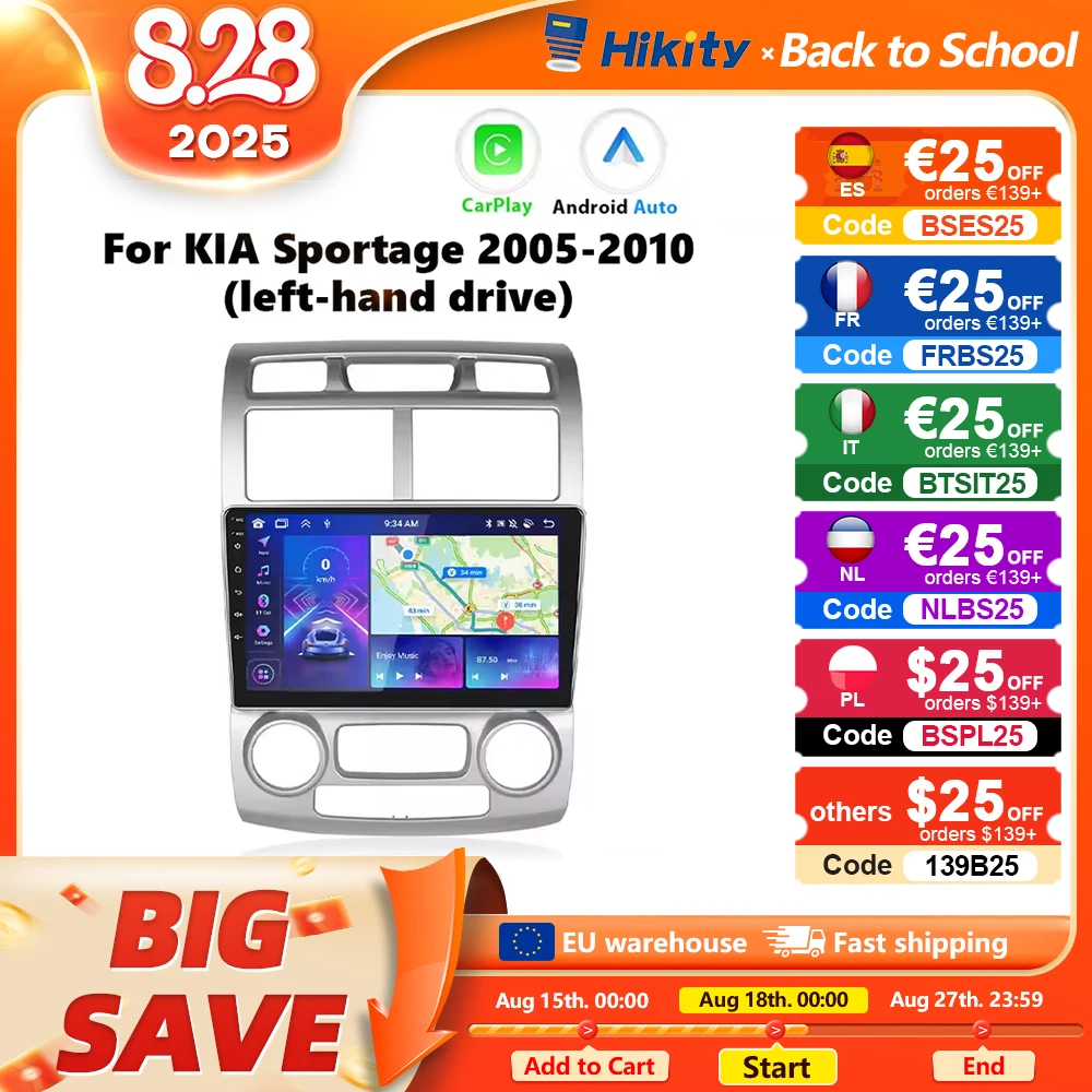 Hikity Qualcomm Snapdragon Android Autoradio Per KIA Sportage 2005-2010 Carplay Android Auto FM RDS GPS WiFi BT 2din autoradio