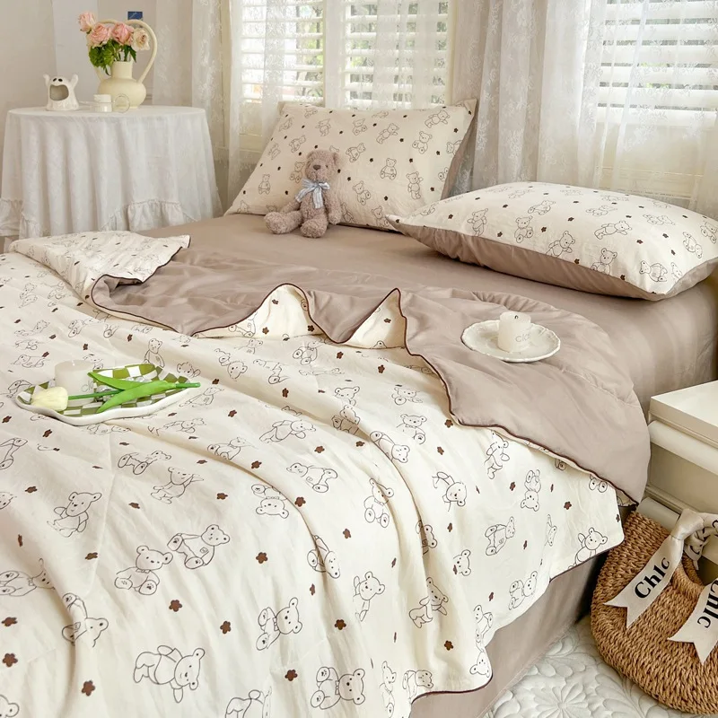 A-Class Pure Cotton Summer Soybean Fiber Blanket, Cartoon Air-Conditioned Blanket for Student Single Double Bed