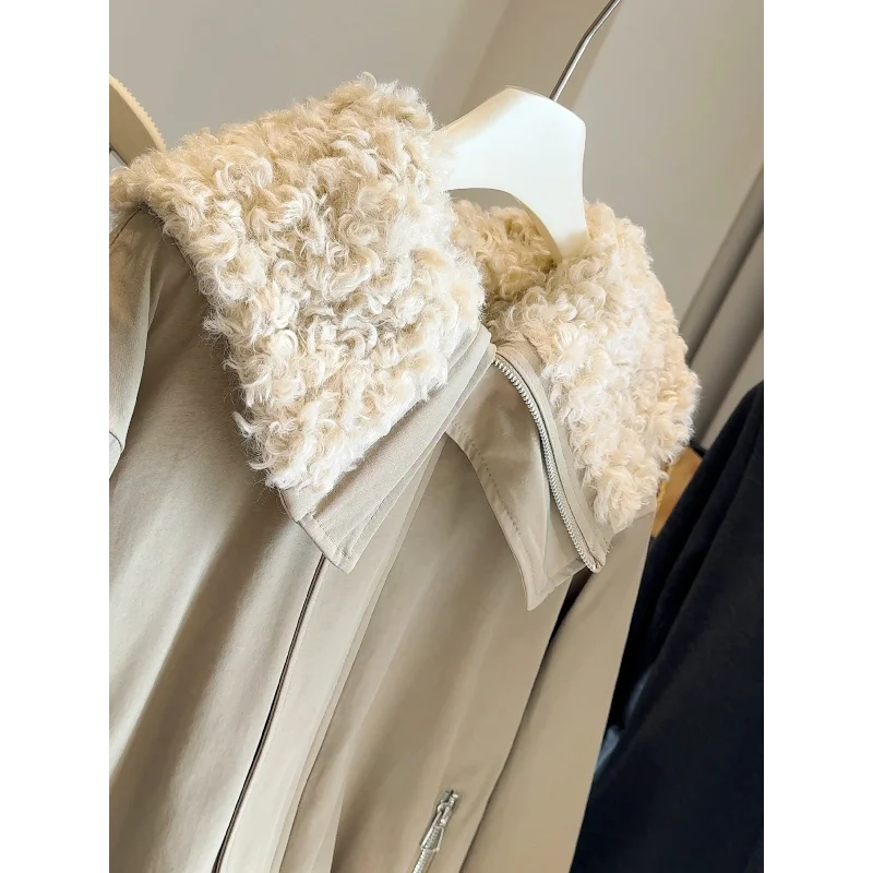 

Women Large Collar Zipper Fake Lamb Wool Autumn Winter Loose Warm Parka Short Jacket Fashionable Casual Versatile Lady Jacket