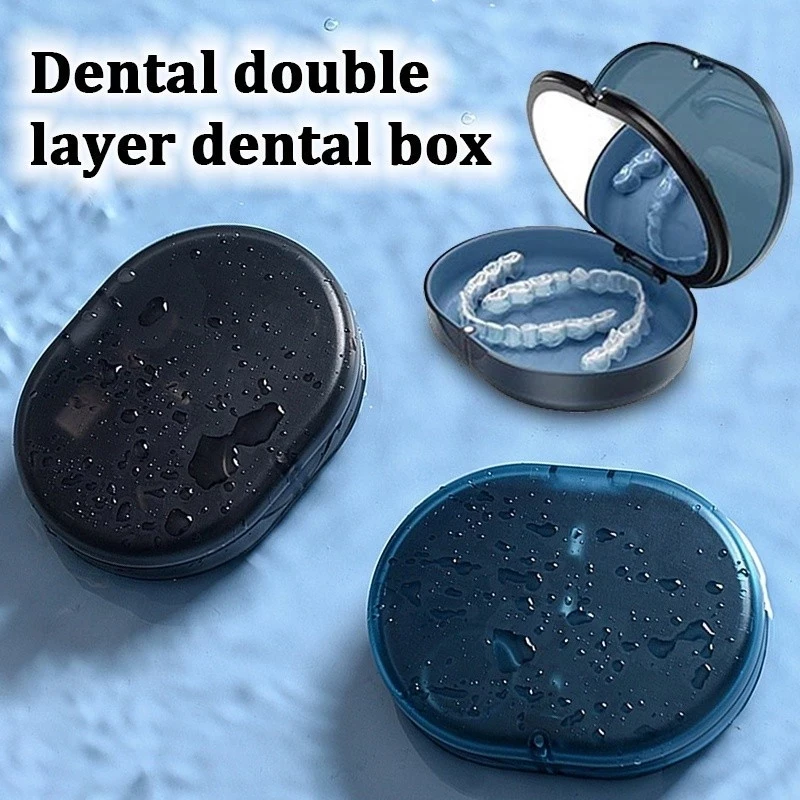 

Orthodontic Dental Braces Retainer With Mirror Mouth Guard Denture Cleaning Tooth Invisible Teeth Container Oral Hygien 2 Layers