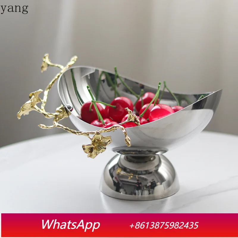 

CX light luxury gold leaf petal decorative fruit plate ornament model room home high foot semi-round metal fruit bowl