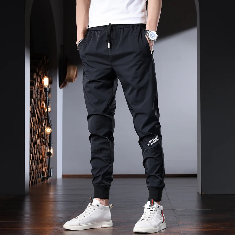 Men Casual Pants Summer Black Sport Joggers Fashion Letter Slim Fit Elastic Waist Trousers CP2231