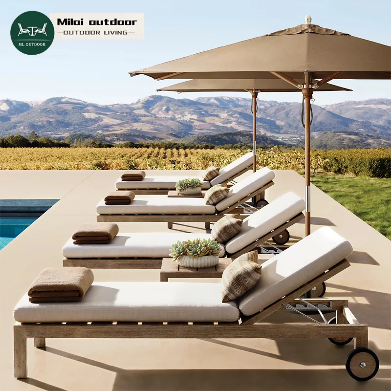 

Modern Outdoor Teak Sunbed Lounger UV Resistant Garden Furniture Waterproof Cushions For Courtyard Hotel Villa Outdoor Daybed