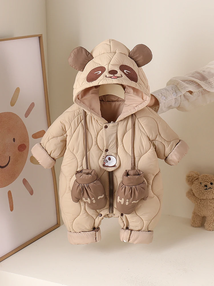 

Комбинезон для малышей на осень-зиму, с капюшоном, в мультяшном стиле, для прогулок, корейский стиль, из полиэстера, на молнии