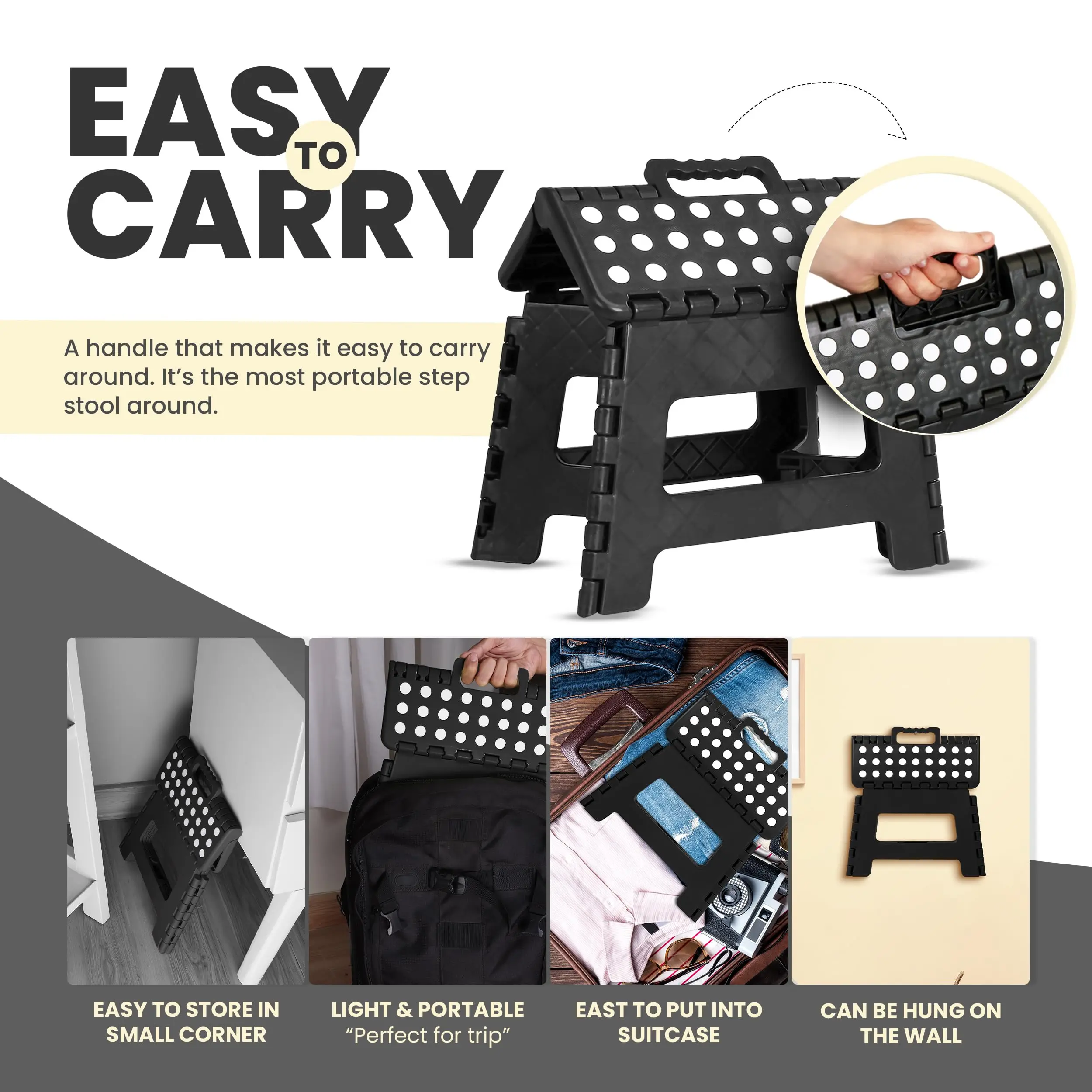 Foldable Step Stool Lightweight Non-Slip, Folding Stool for Kitchen Bathroom Home, Easy Storage Portable Sturdy Black image 4