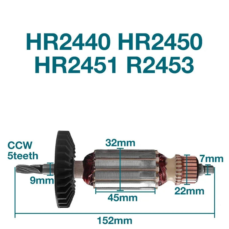 

AC220-240V Armature for Makita HR2440 HR2450 HR2451 HR2453 Hammer Armature Rotor Anchor Accessories Replacement Power Tools