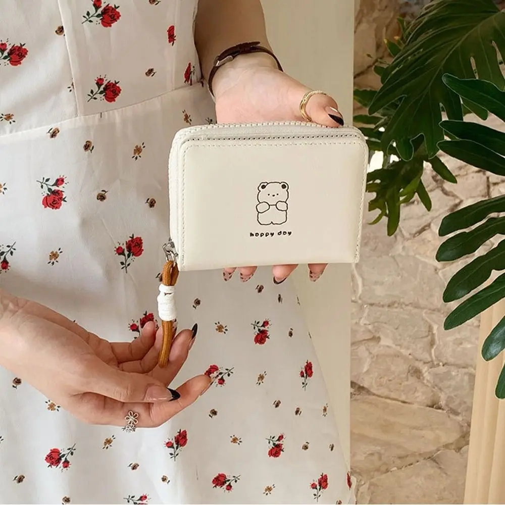 

Портативный женский кошелек Kawaii, короткий медведь, кролик, кошка, студенческий складной держатель для карт, кошелек для монет из искусственной кожи с героями мультфильмов для девочек