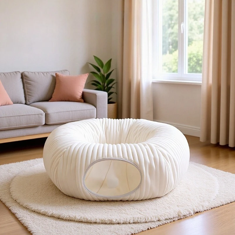 

Плюшевый теплый домик-трансформер для кошек Donut: складной туннель, полузакрытая портативная лежанка-коврик