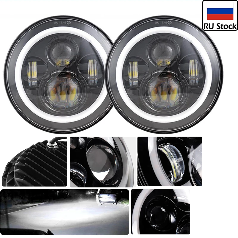 

7Inch Angel Eyes 30W Led Headlight Bulbs Running Fog Lights 6000K 12V Accessories For Car Jeep Lada Niva 4X4 Uaz Hunter Hummer