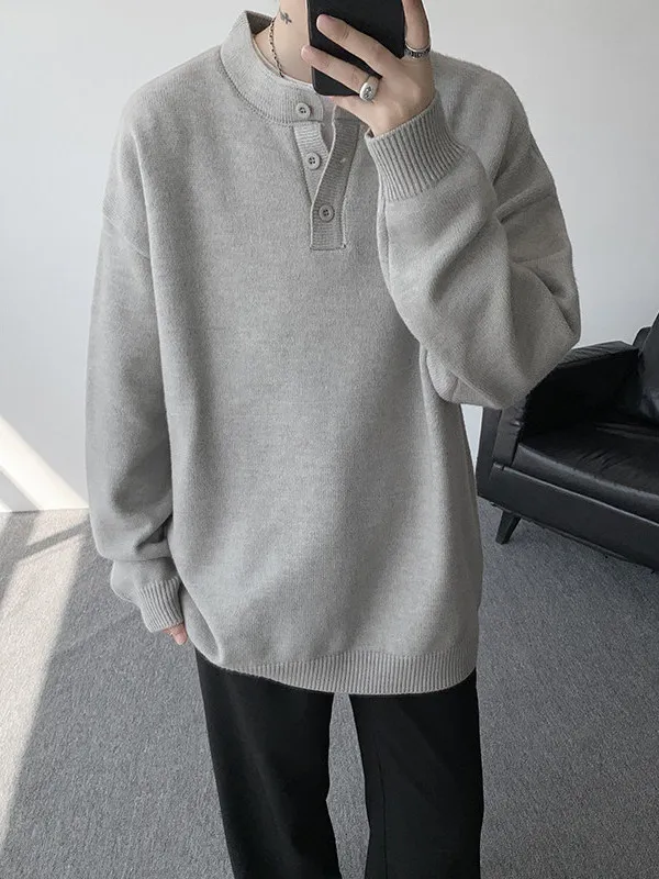 

Loose Fit Long Sve Knitted Sweater Men's Spring Autumn Henry Collar Casual Sle Inner Wear Base irt Comfortable Feeling