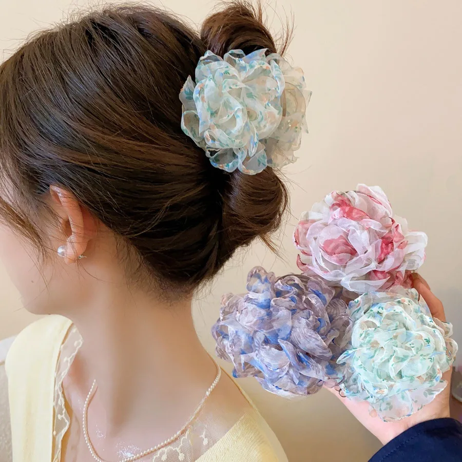 

Rose Print Shark Clip Three-Dimensional Rose Clip Sweet Casual Elegant Clip High Quality Hair Accessories