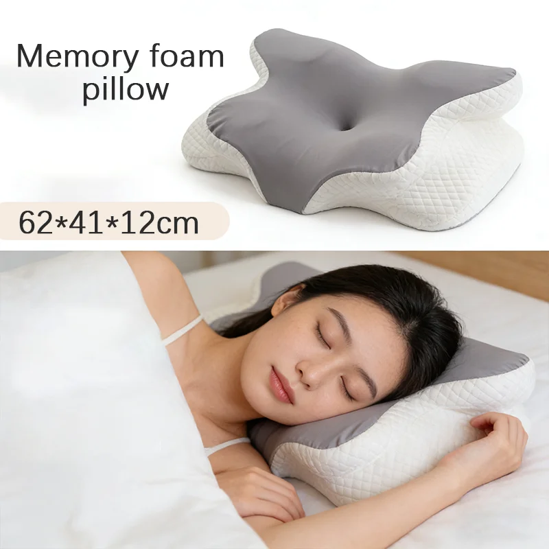 Upgraded Slow Rebound Memory Foam Pillow, Butterfly Contour Cervical Pillow Comfort Home Sleeping Pillow for Neck Fatigue Relief