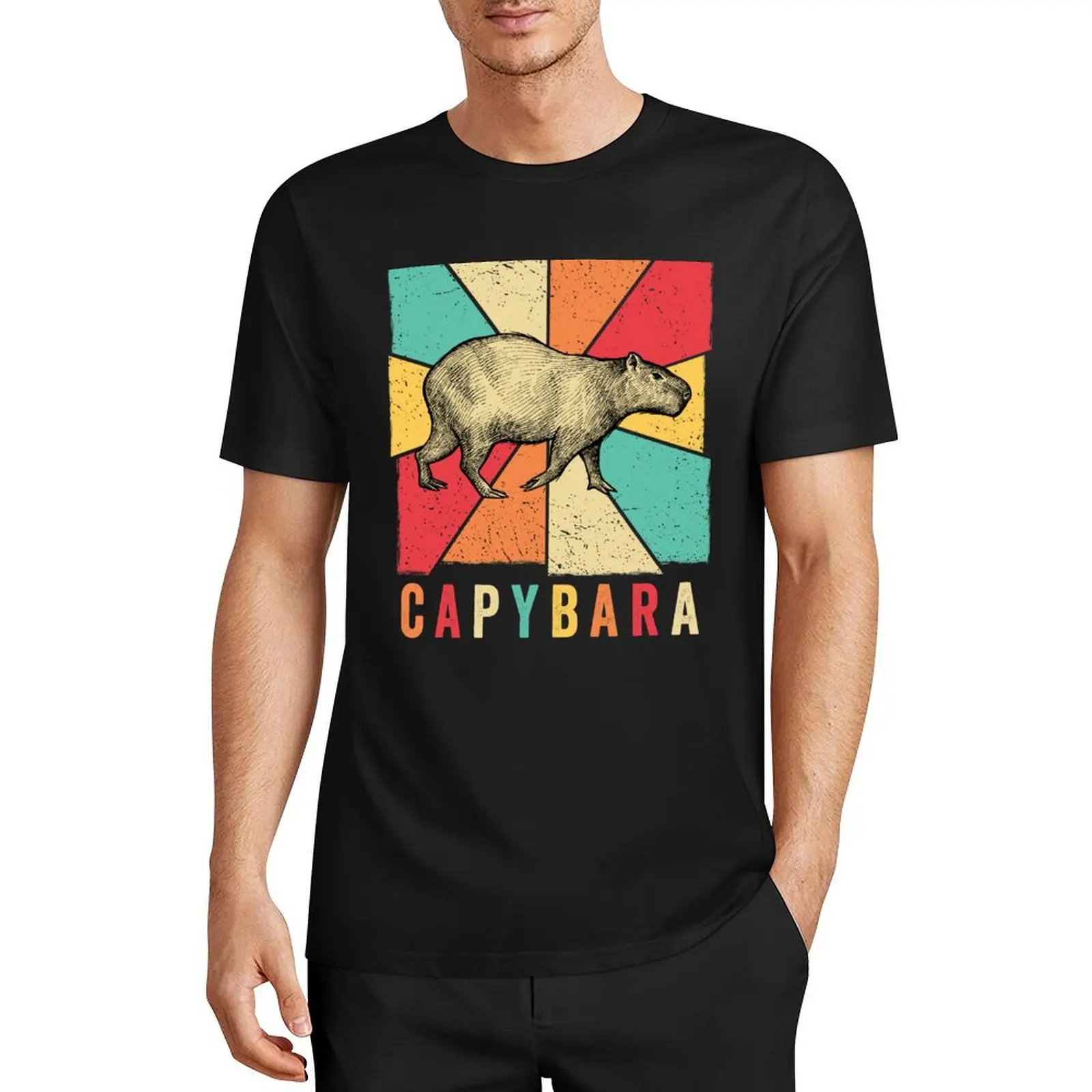 Retro Vintage Style Capybara Design - Capybara T-Shirt oversized anime stuff Short sleeve tee shirts men graphic