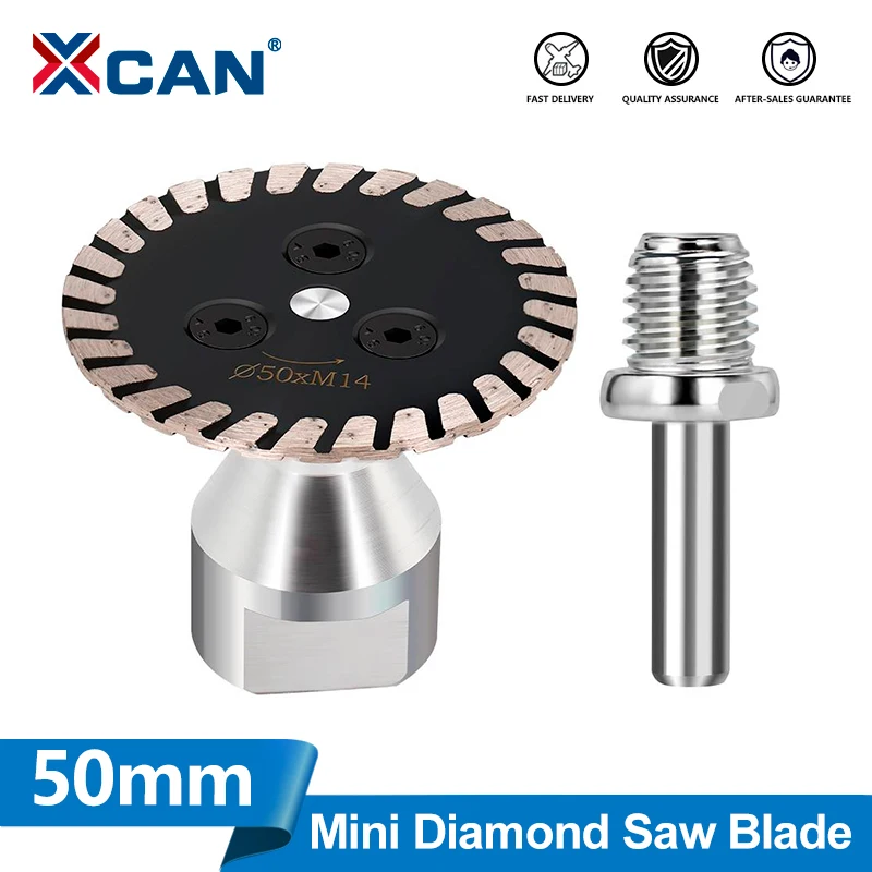 XCAN 1/2pcs 50mm Mini Diamond Saw BIade M14 Thread With RemovabIe FIange Turbo Cutting Disc For Granite Marble Stone Cutting