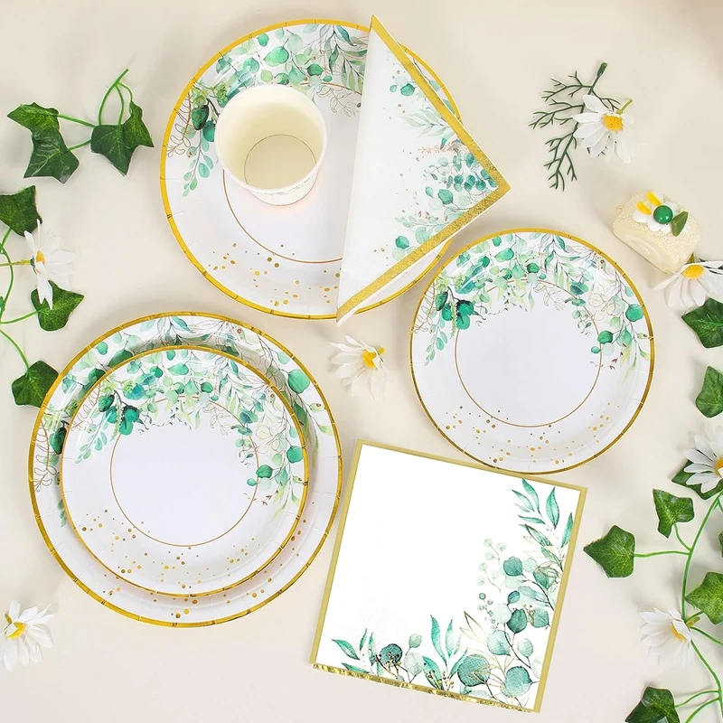 Green Paper Plates Set For 24 People As Shown Decoration Set For Birthday Party Supplies,Wedding