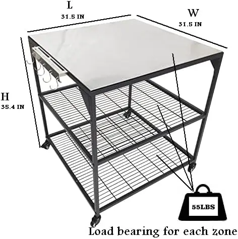 Movable Stainless Steel & Steel Outdoor Dining Cart Table Pizza Oven Protable Grill and Heavy Duty Grill Cart Outdoor Table