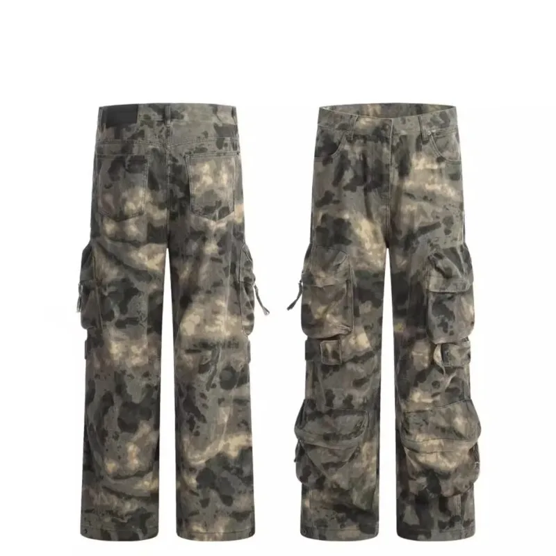 سراويل عمل مموهة أمريكية كلاسيكية للرجال ماركة عصرية عالية الشارع أنبوب مستقيم فضفاض غير رسمي متعدد الجيوب واسع الساق مظلي #5