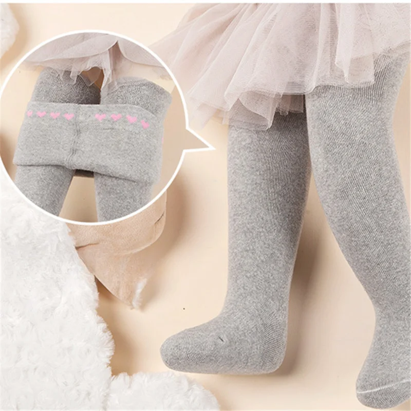 Baby Girl Cotton Tights Winter Terry Thicken Children Pantyhose Heart Print Tights for Girls Toddler Leggings Suitable