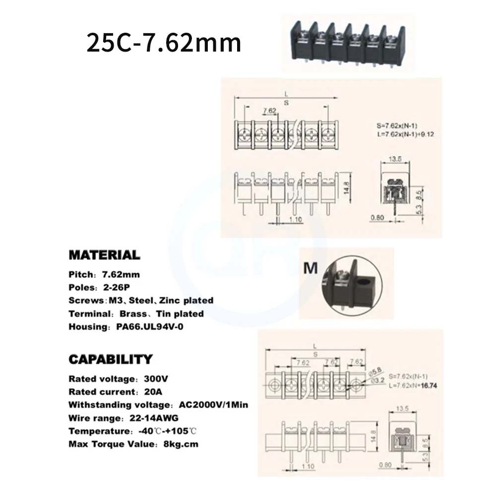 (10 szt.) EX25C-7.62 EX35C-8.25 EX45C-9.5 EX55C-10 EX65C-11 mm Listwa zaciskowa PCB typu siatkowego 2-12Pin — zdjęcie produktu 6
