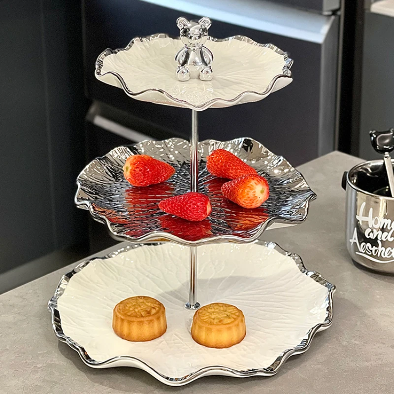 

Light Luxury Ceramic Multi-layer Fruit Trays Living Room Home Coffee Table Snack Plate High-end Fruit Tray Front Desk Decoration