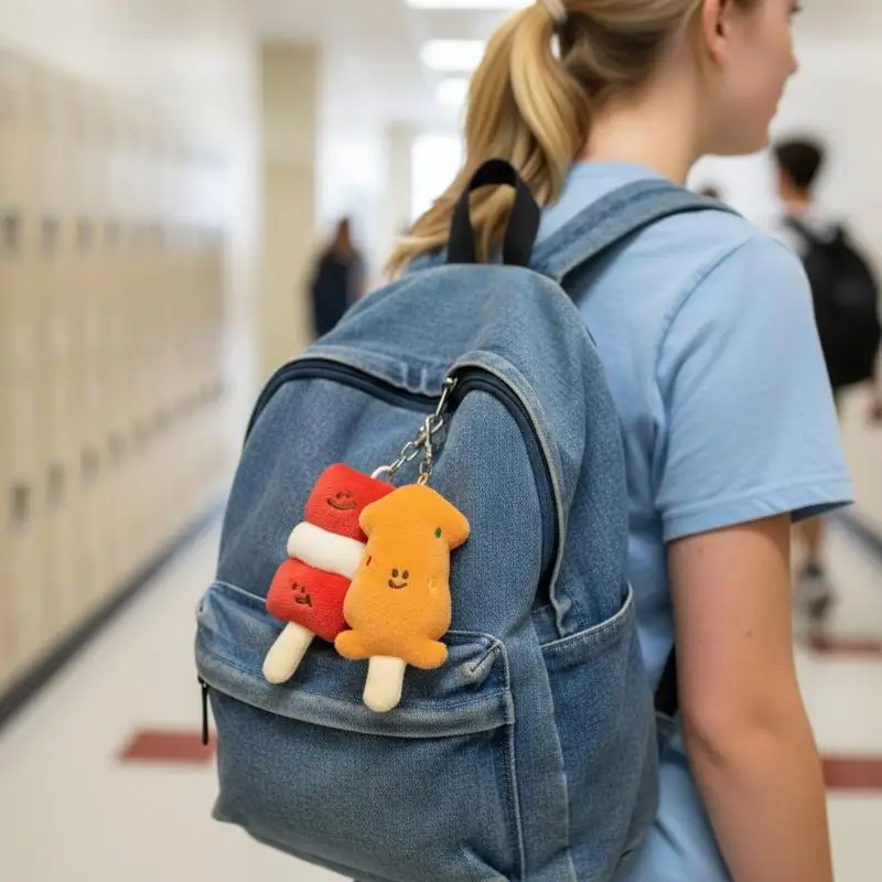 Llavero de Peluche con Diseño de Barbacoa de Dibujos Animados, Colgante Creativo de Comida para Niños, Mujeres, Material Escolar, Idea de Regalo