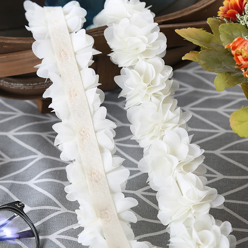 26 Blumen 14 Farben 3D Chiffon-Blumen DIY 5cm Breite Spitzenborte Spitzenband Dekoration Kleidungszubehör Ohne Stirnband – Detail 5