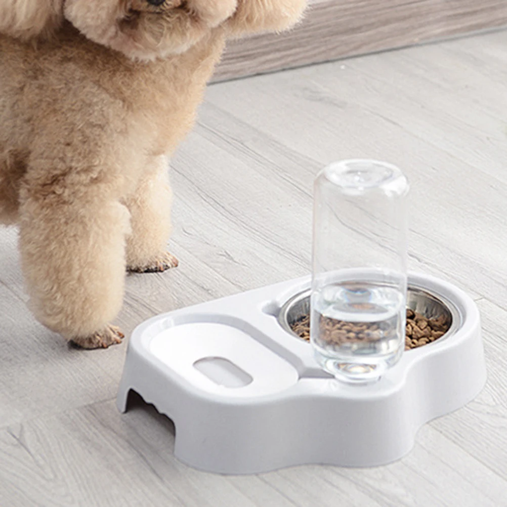 

Double Layer Cat Bowl Grey Dog Feeder Pet Food Bowl Automatic Drinking Water Bottle Unique Design Anti-Tip High-Density Safe