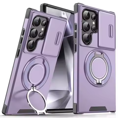 Magnetic Ring Holder Case with Sliding Camera Cover For Samsung Galaxy S24 Ultra S23 Plus S22 S21 S20 FE A55 A54 A35 A25 A15 A14