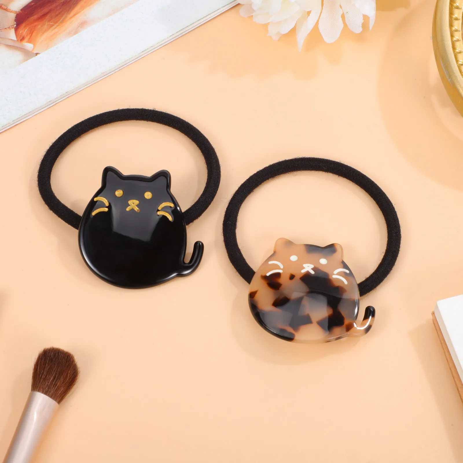 

2Pcs Cat Hair Ring Set Hair Holder Accessories Black Tortoiseshell Colors Cute Design Great Gift Daily Use