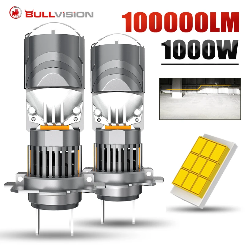 

New H4 H7 LED Projector Lens Headlight 100000LM Wireless Plug And Play CANBUS Car Lights 1:1 Design 900% Brightness Headlamp 12V