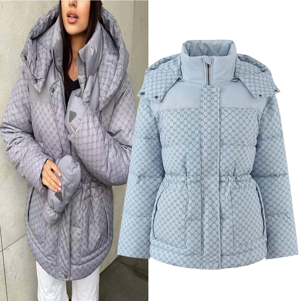 

Модная женская универсальная хлопковая куртка с капюшоном и принтом, модель H278, весенняя, на молнии, средней длины