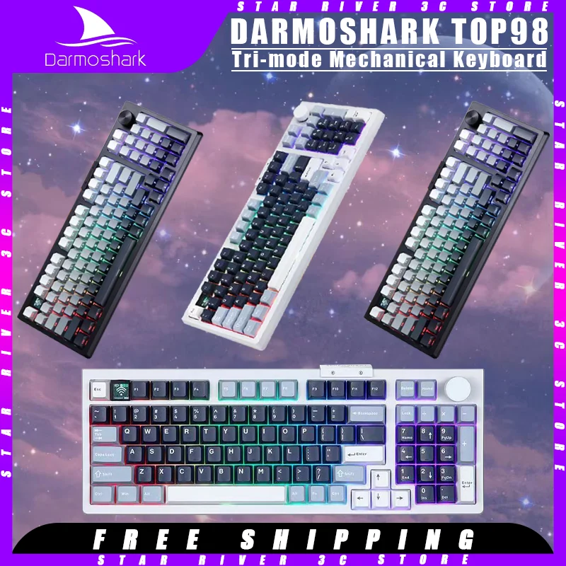 Darmoshark TOP98 Mechanical Keyboard Tri-Mode Wireless Keyboards PBT Hot-Swap Customized E-sports Gaming Keyboard Pc Accessories