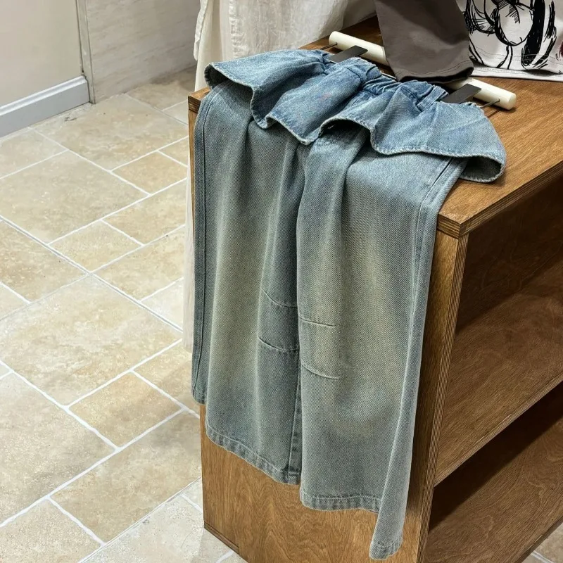 

Lace Denim Wide Leg Pants Spring and Autumn 2025 New Girls Fashionable Simple Casual and All-match Jeans