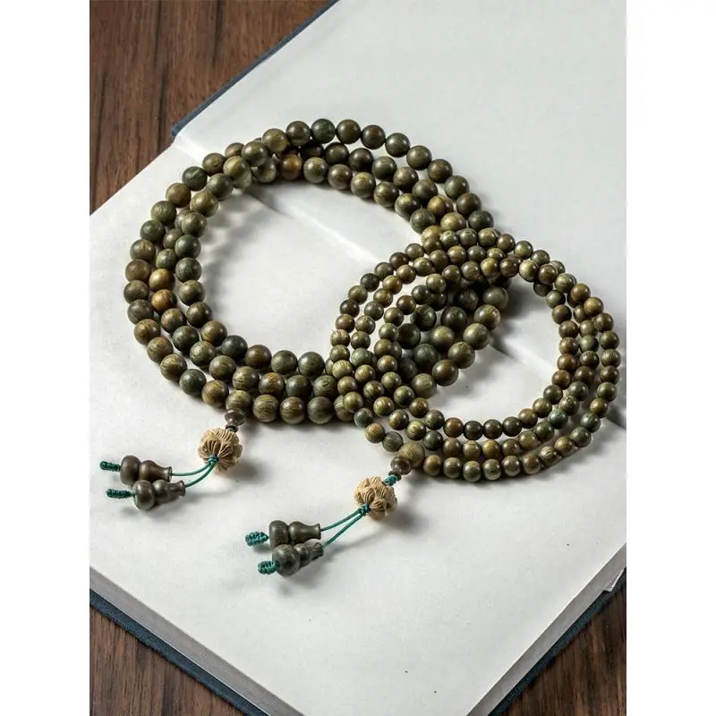 Natural Sandalwood Incense Green Sandalwood Bracelet 108 PCs Rosewood Buddhist Lucky Beads Bracelet 6 8mm Men Lady Couple Beads
