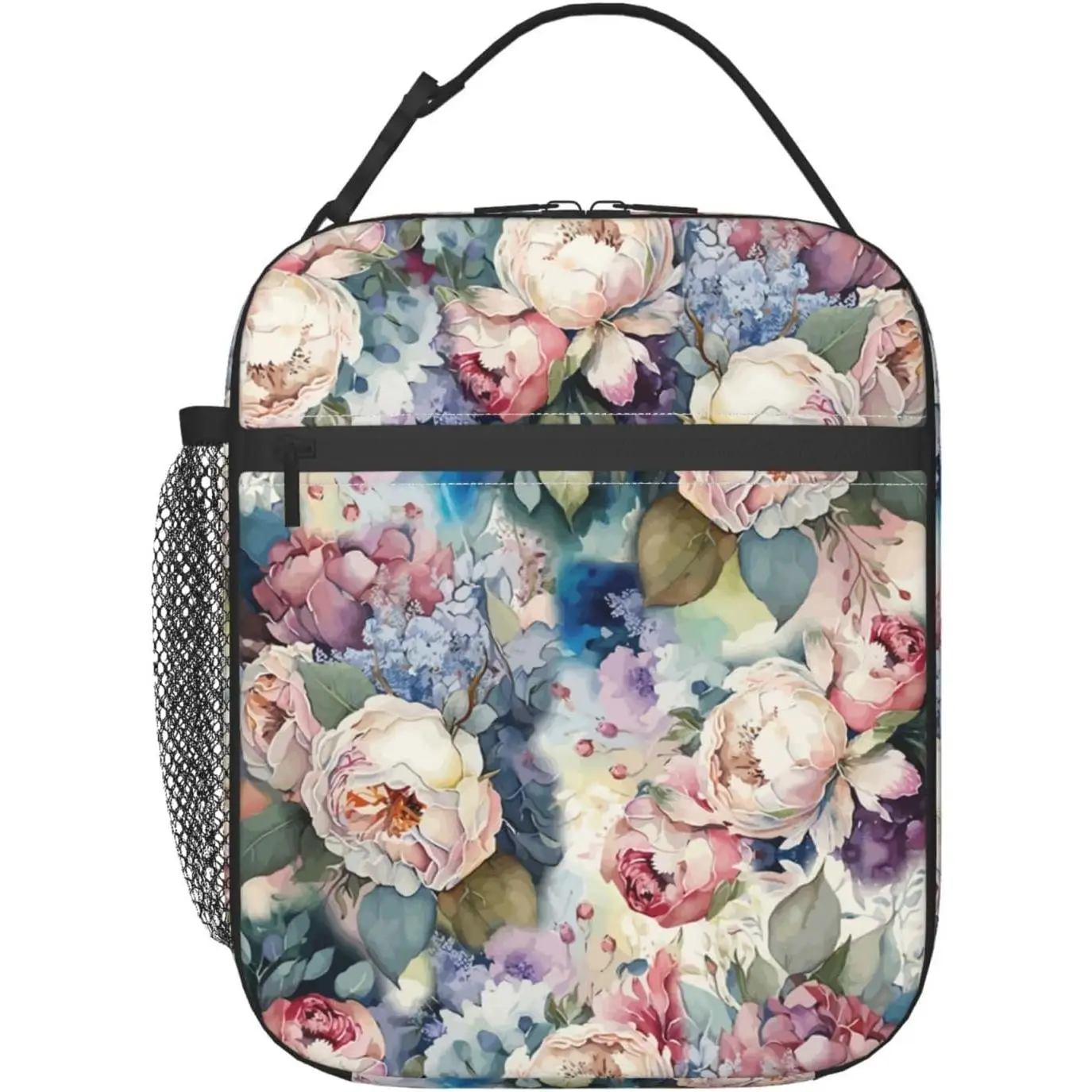 Insulated Lunch Box for Work Picnic School Travel Hiking Beach or Fishing Polyester Floral Lunch Bag Colorful Abstract Flower