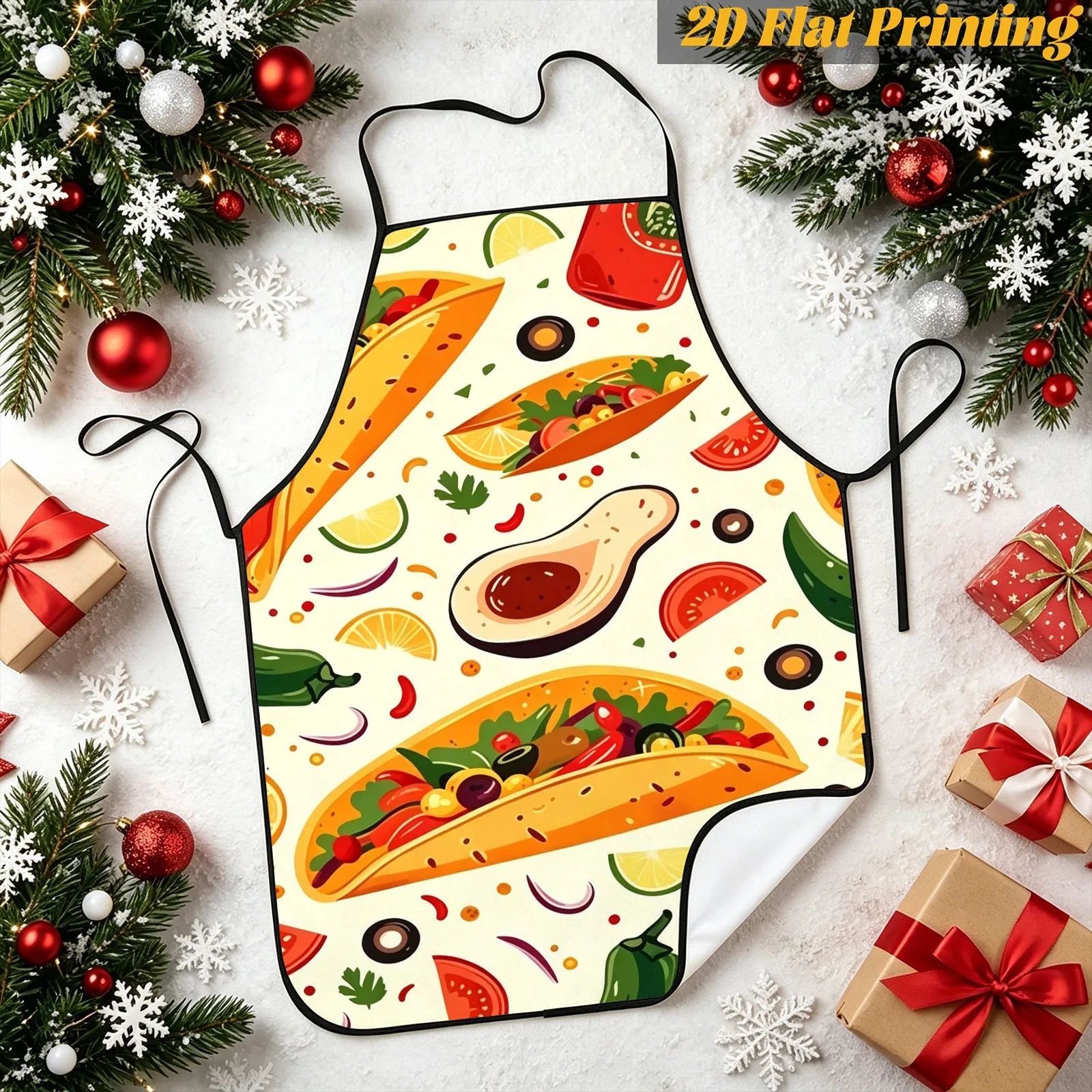 1pc Mexican Taco Avocado 2D Printed Apron, Adjustable Food Pattern Bib Apron For Daily Cooking In Kitchen And Backyard Grilling,