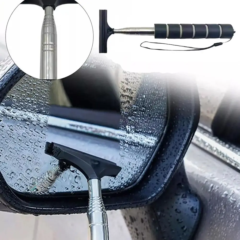 Car Rearview Mirror Wiper Stainless Steel Telescopic Retractable Layered Brush Head Auto Mirror Wash Cleaning Brush Wiper