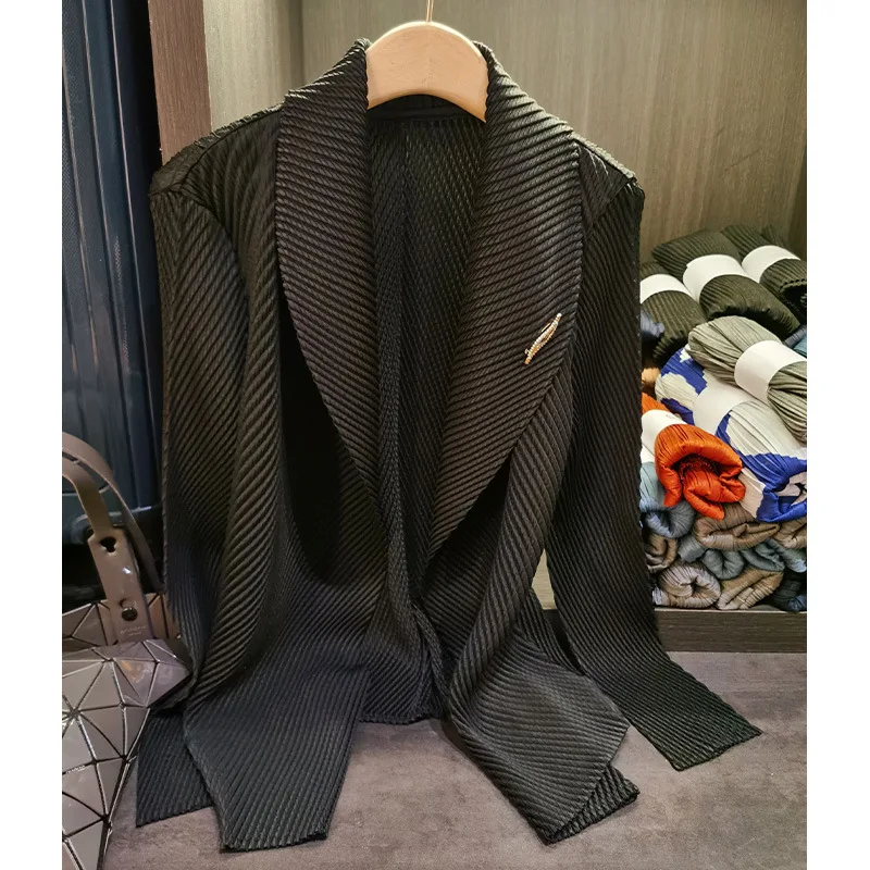 Miyake Pleated Single-Breasted Blazer New Arrival Solid-Color Stretch Women's Jacket Casual and Versatile Coat High Quality