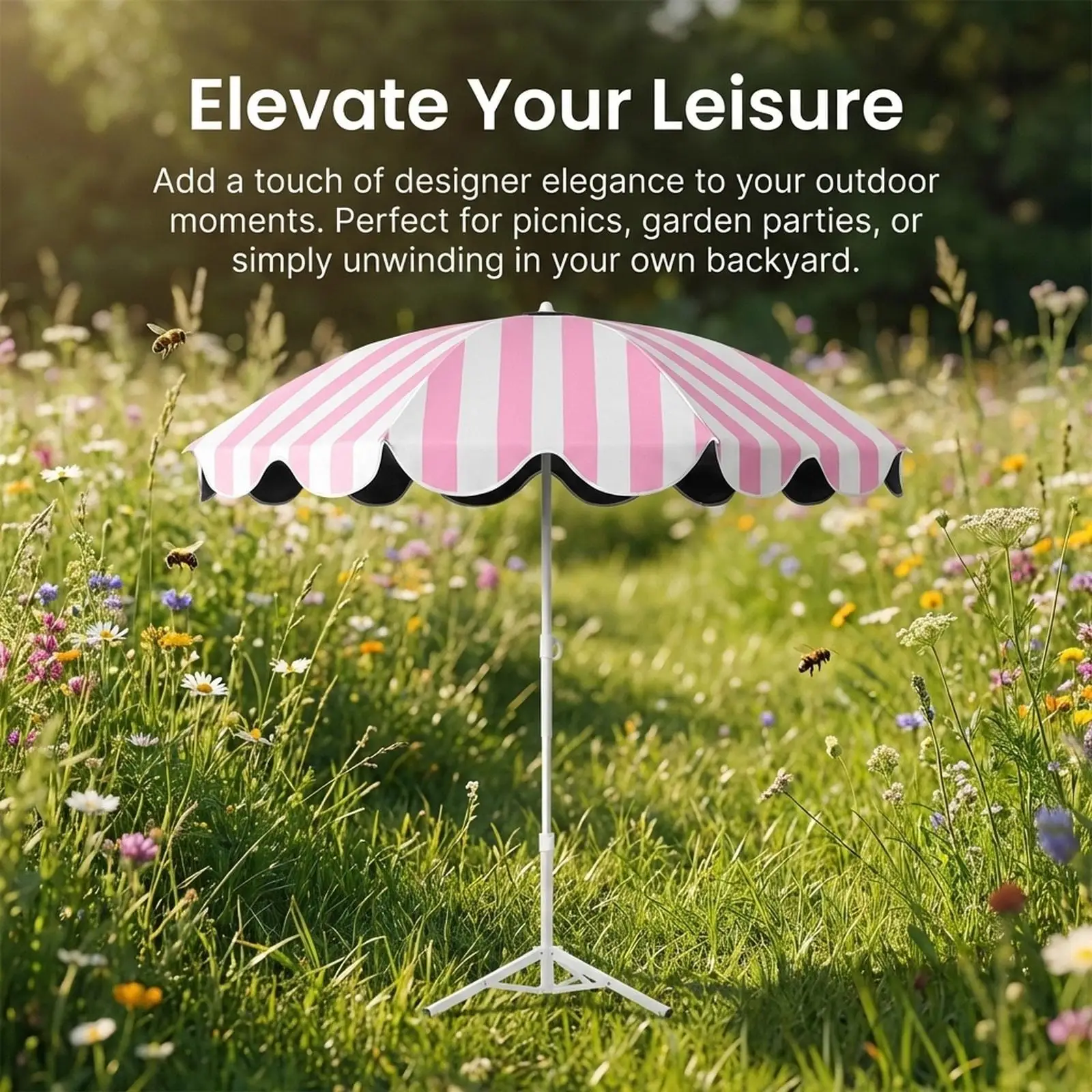 Patio Umbrella Heavy Duty Sturdy Parasol Striped for Picnic Backyard Camping