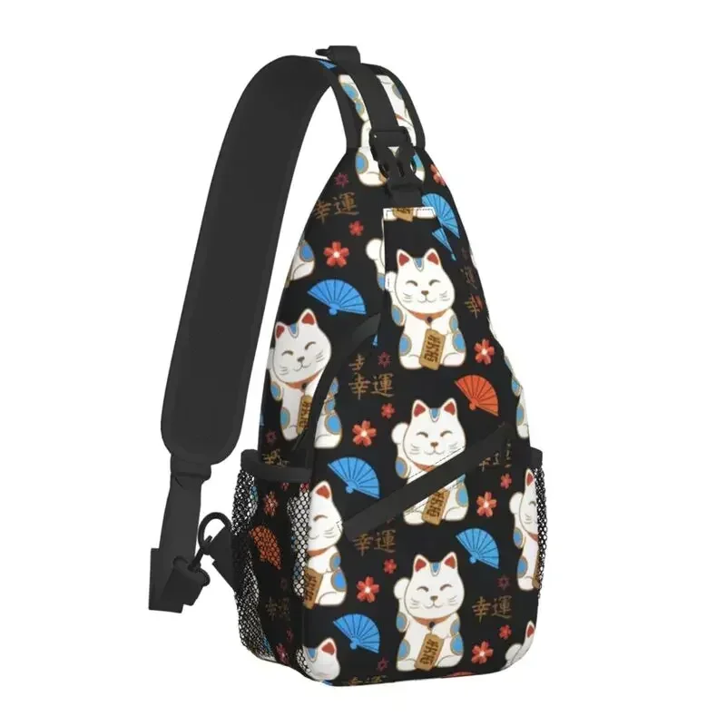 Cool Maneki Neko Cats Pattern Sling Bags for Traveling Men's Japan Lucky Cat Crossbody Chest Backpack Shoulder Daypack