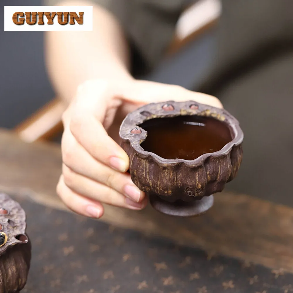 Handmade Yixing Purple Clay Teacup Biomimetic Longevity Seed Justice Cup Tea Brewing Mud Kettle Master Cup Tea Bowl Zisha Teaset