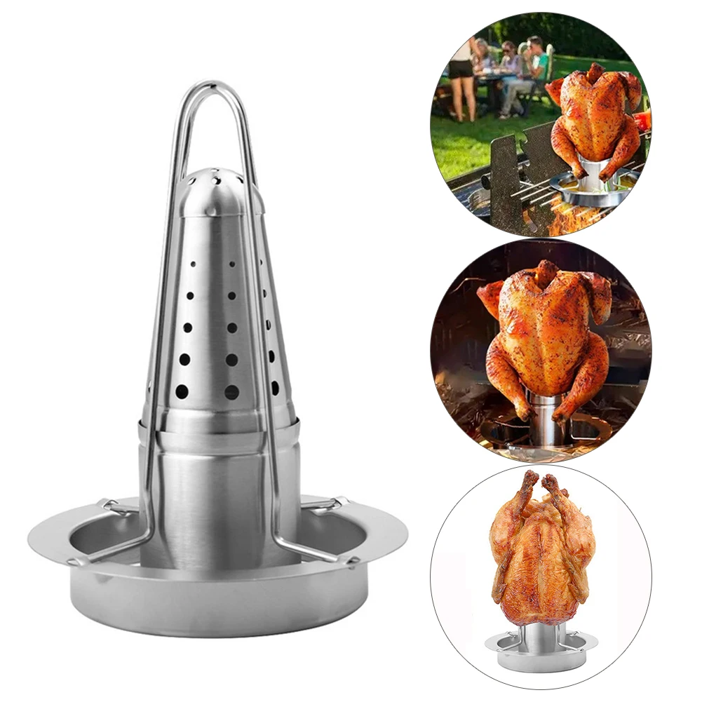 

Chicken Roaster Stand Stainless Steel Beer Can Vertical Chicken Holder with Drip Pan Upright Chicken Barbecue Rack for Grill