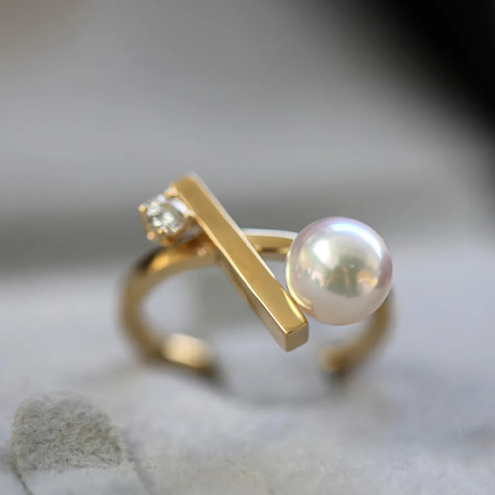 

Nanhai AAA Pearl Ring 18K Gold Wrapped Copper Thick Gold Plated Cross Balance Beam Ring 6-7mm 7-8mm 8-9mm