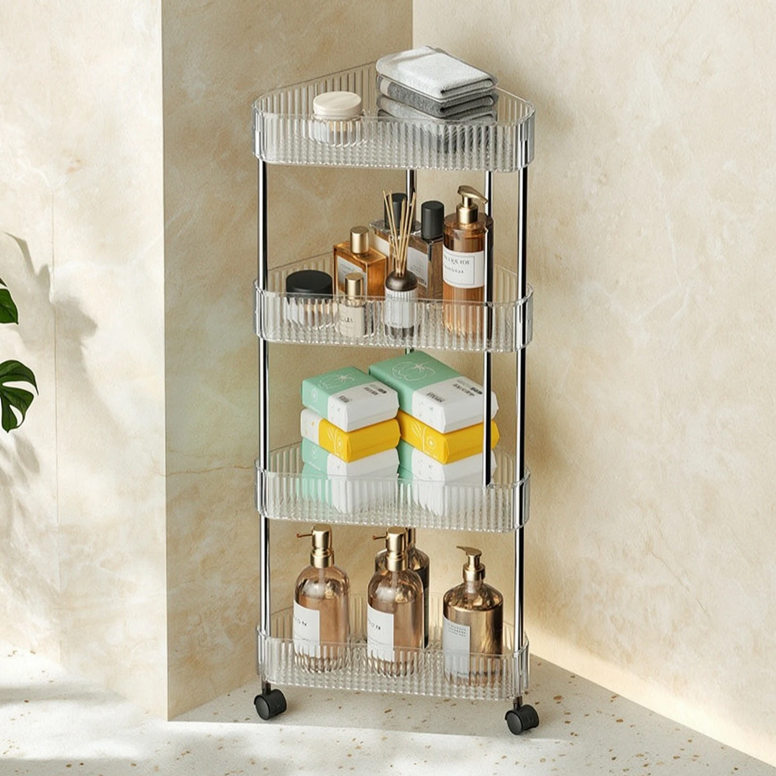 Corner Shelving Rack with Wheels Tiered Corner Rack with Wheels Compact Mobile for Bathroom, Vanity