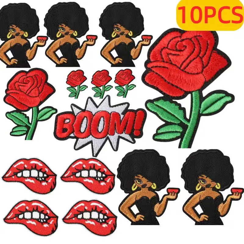 10PCS BULK Black Women Power Embroidery Patches Personality Slogan Clothes Hole Repair Decoration DIY Ironing Patch Decoration