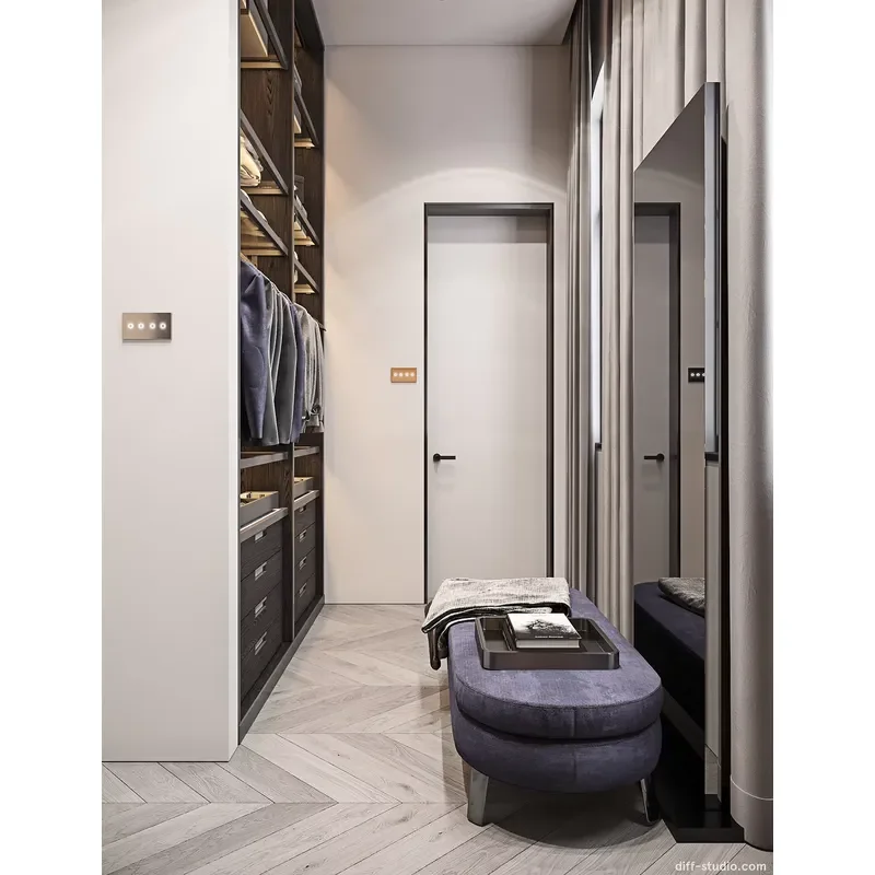 YK Small Mirrored Melamine Wooden Wardrobe Easy-to-Assemble Adjustable Space-Saving Light Boxes for Bedroom Furniture Villas