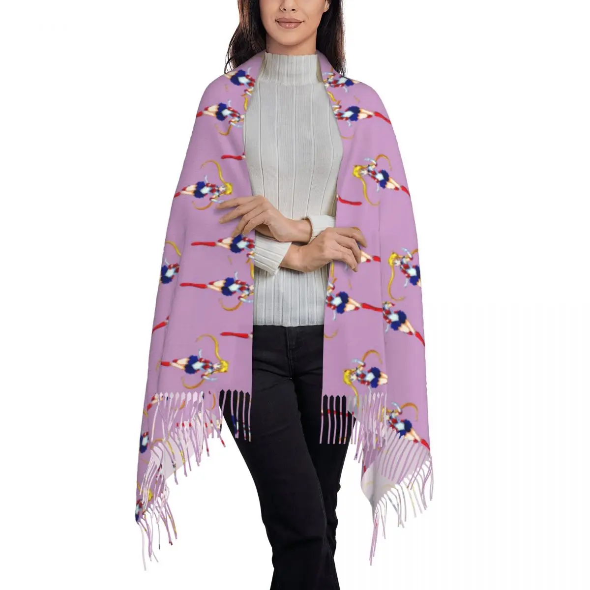 Custom Print Sailors Cartoon Moon Girl Scarf Women Men Winter Warm Scarves Shawl Wrap